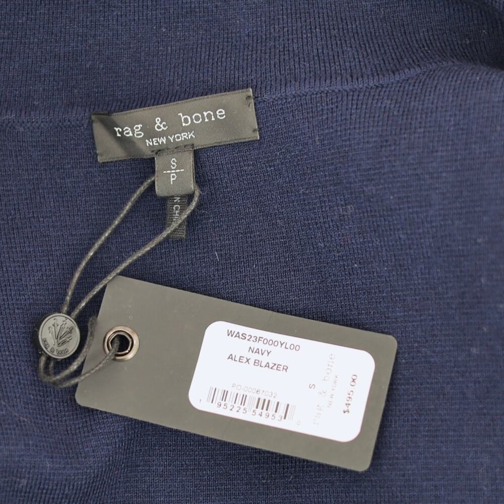 Rag & Bone Women Navy Merino Wool Knit Alex Slim Front Button Blazer Size S - Picture 10 of 11